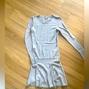 REBECCA MINKOFF long sleeve, light grey drop-waist, fitted mini dress-M